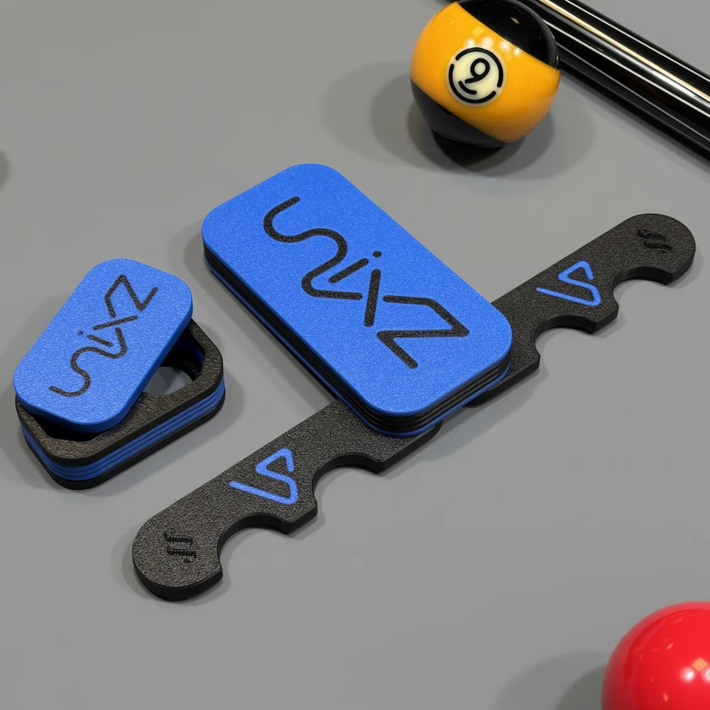 Billiard cue stand and chalk box blue set 