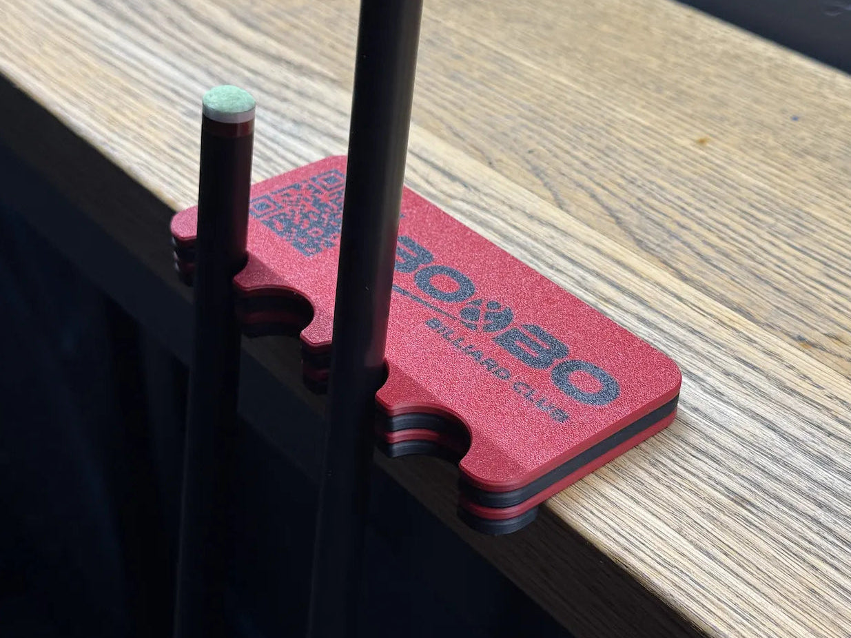 Red club cue holder with four slots