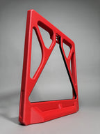 red 3D-printed DB snooker triangle on a  gray background