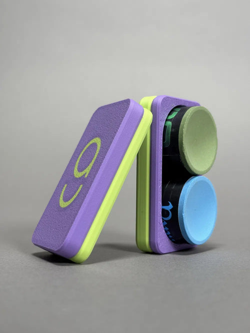 snooker chalk box in purple and green by cue action